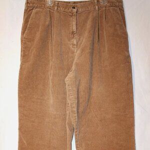 VTG LL Bean Pants Women's 20 M Tall Retro Camel Brown Corduroy Pleated Stretch